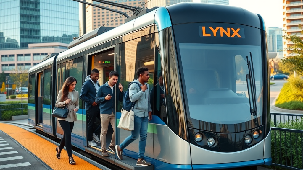Modern LYNX Light Rail in Charlotte, commuters boarding public transportation