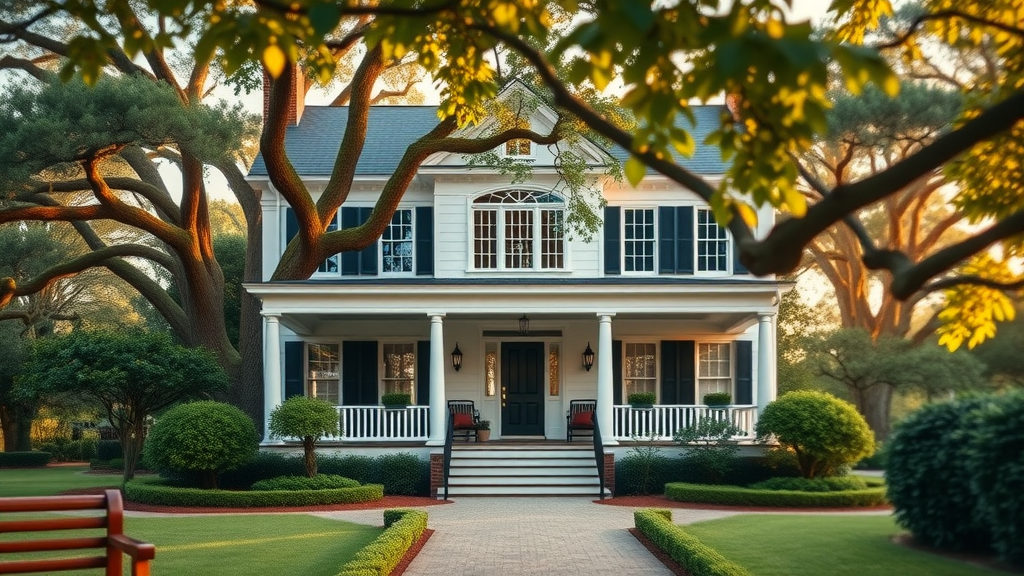 classic colonial-style home in Myers Park, top residential areas charlotte, mature trees, manicured garden