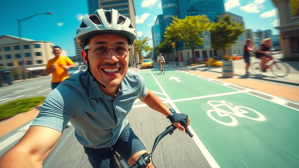 city cycling lane with helmeted biker in Charlotte - walkable neighborhoods in Charlotte and bike transit options