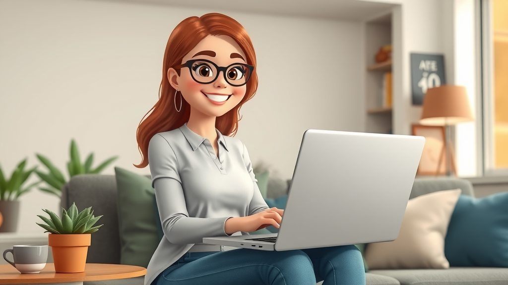 modern workspace with professional woman working remotely on laptop in Charlotte, flexible job types and relaxed home office