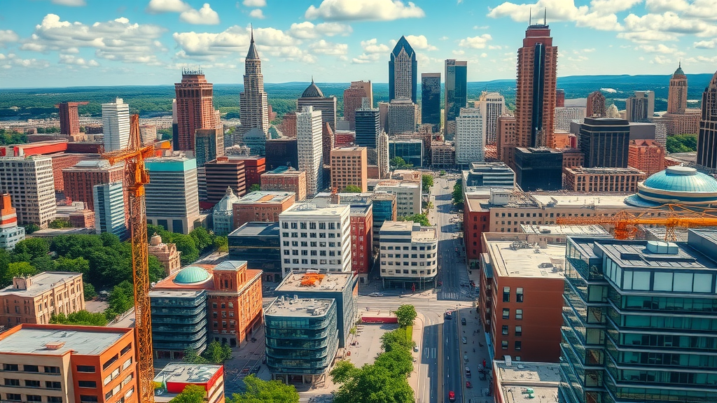 Vibrant aerial view of downtown Charlotte skyline highlighting apartment rent and real estate trends, downtown Charlotte, North Carolina