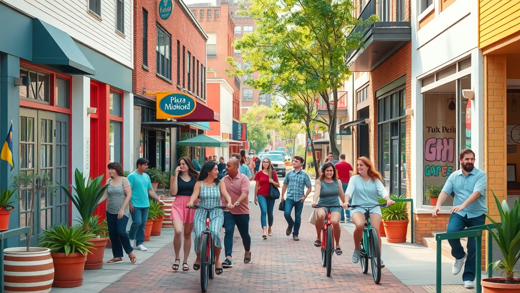 colorful Plaza Midwood street in Charlotte, top residential areas charlotte, artistic graffiti walls, boutiques, diverse people