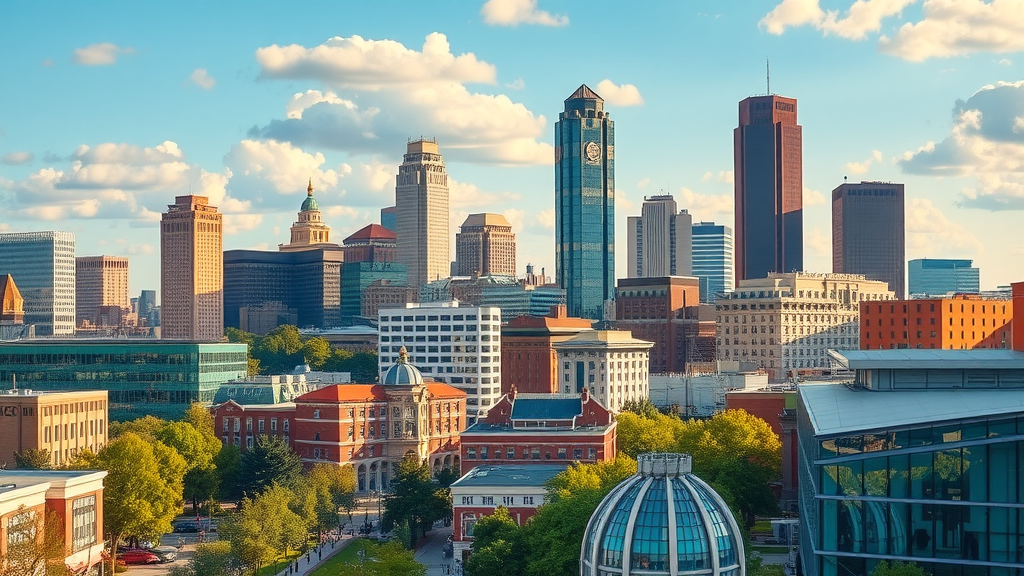 futuristic vision of Charlotte skyline, new high-rise construction, smart city infrastructure, charlotte nc rental market trends, golden hour, high fantasy style