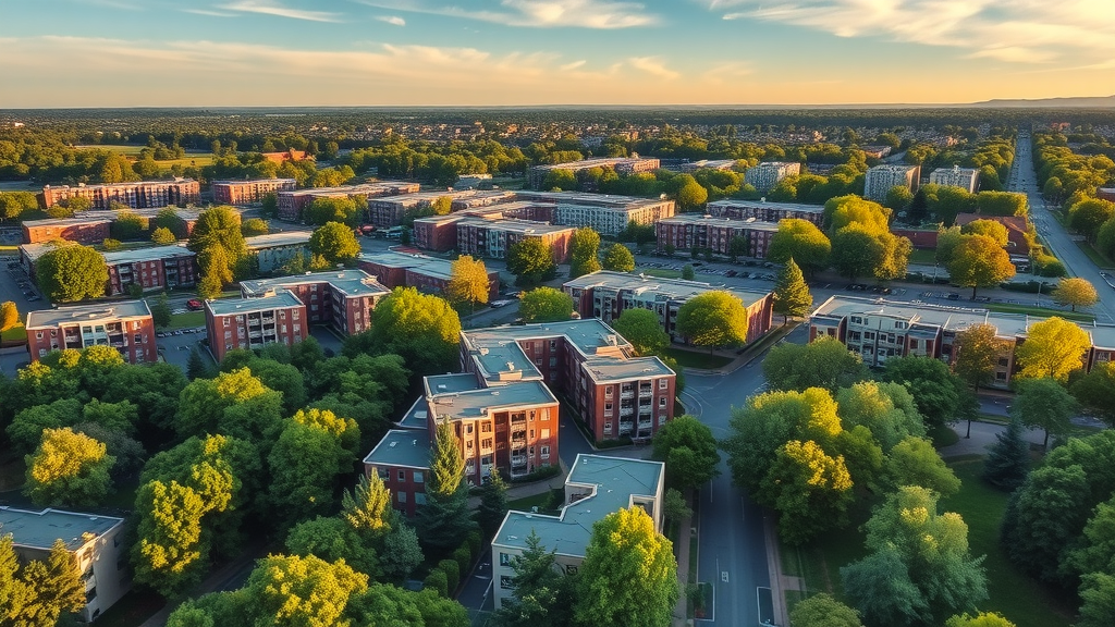 Aerial view of Charlotte NC neighborhoods with modern apartments and greenparks, apartments with amenities Charlotte NC
