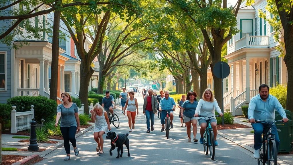 vibrant Charlotte neighborhood street with diverse residents and historic homes, charlotte nc neighborhoods