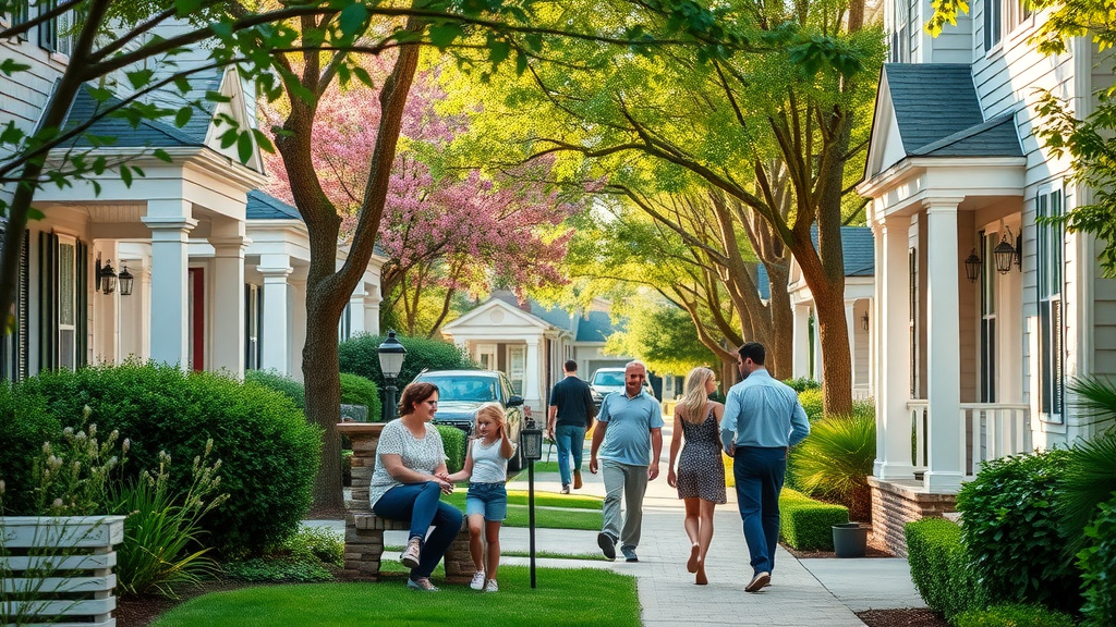Charming residential street in Charlotte NC, families in neighborhood - living in charlotte