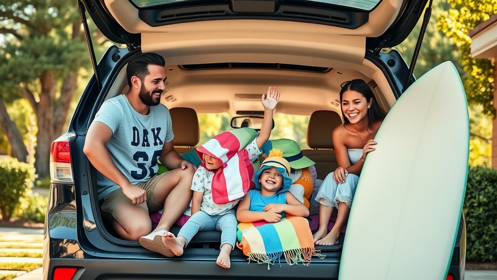 family loading beach gear car Charlotte driveway travel charlotte nc living