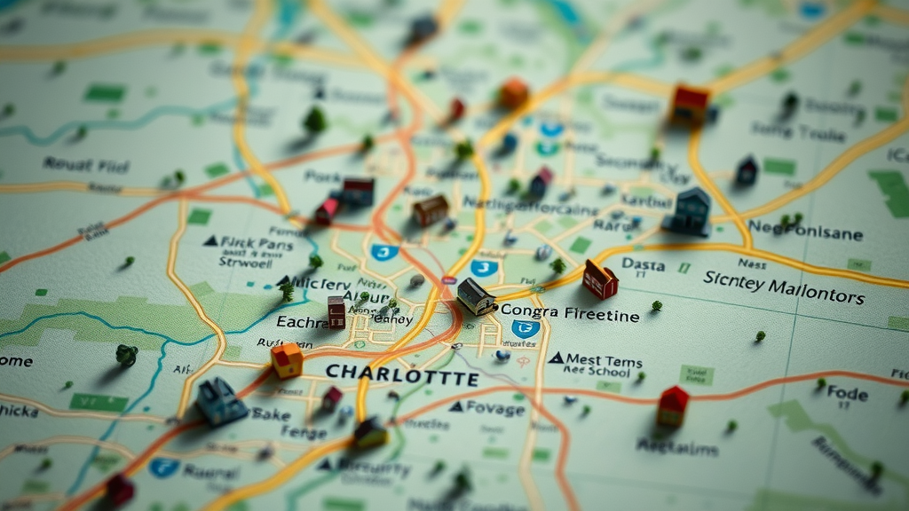 Map of Charlotte neighborhoods colored by school zoning areas, highlighting school locations - Charlotte NC school information