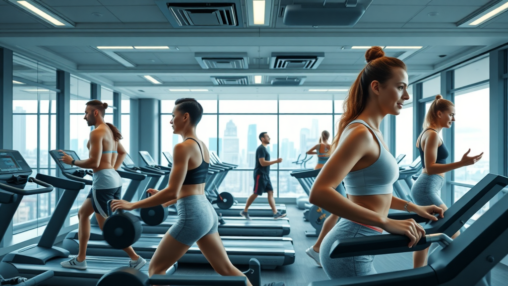 luxury fitness center in Charlotte apartment with city views and modern workout equipment