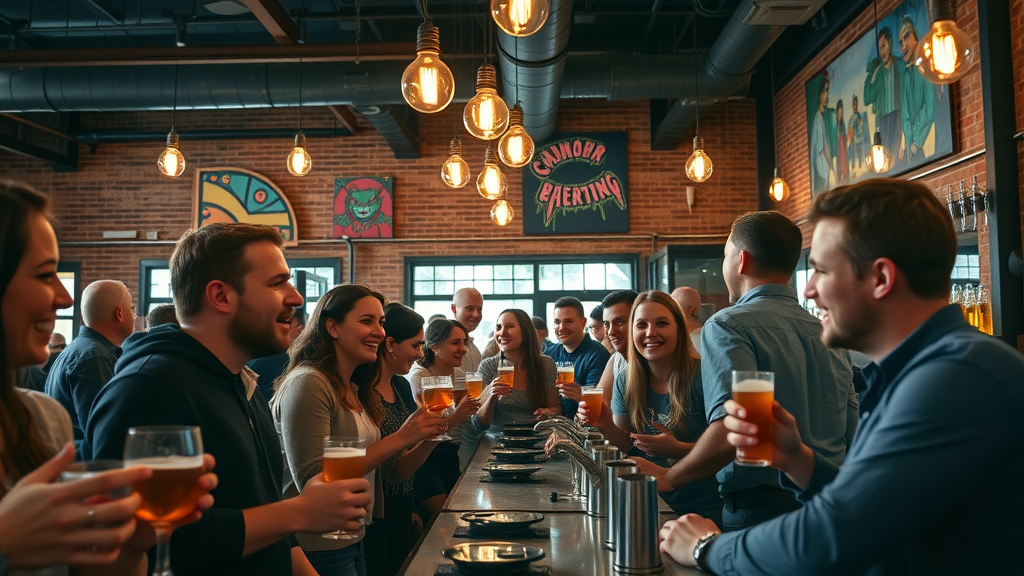 Trendy Charlotte brewery, lively crowd, craft beer, nightlife scene - charlotte area nightlife