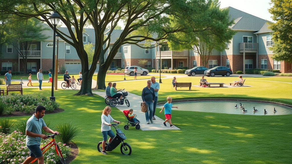 Freedom Park Charlotte apartments with parks, families, and green outdoor space