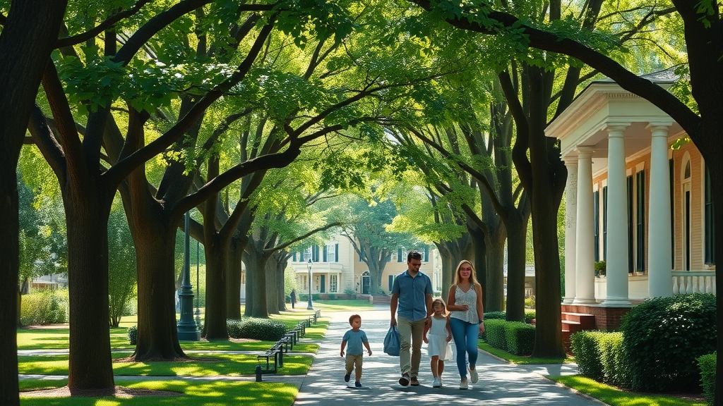 tree-lined Myers Park neighborhood with family walking - family homes and quick commuting in Charlotte suburbs