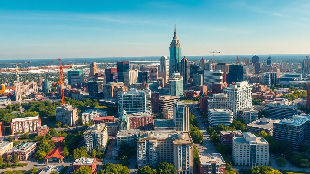charlotte housing market vibrant aerial cityscape with new residential developments, modern towers, and cranes under clear blue skies - Img_Alt_Text: vibrant aerial charlotte housing market skyline new residential developments cranes modern towers