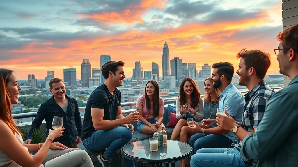 charlotte nc apartment rentals rooftop lounge young professionals skyline sunset