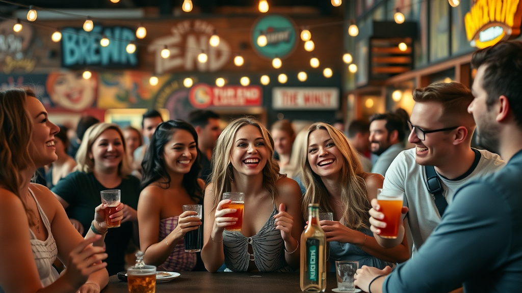 Trendy crowd enjoying nightlife in South End Charlotte, charlotte rental neighborhoods, urban murals and breweries