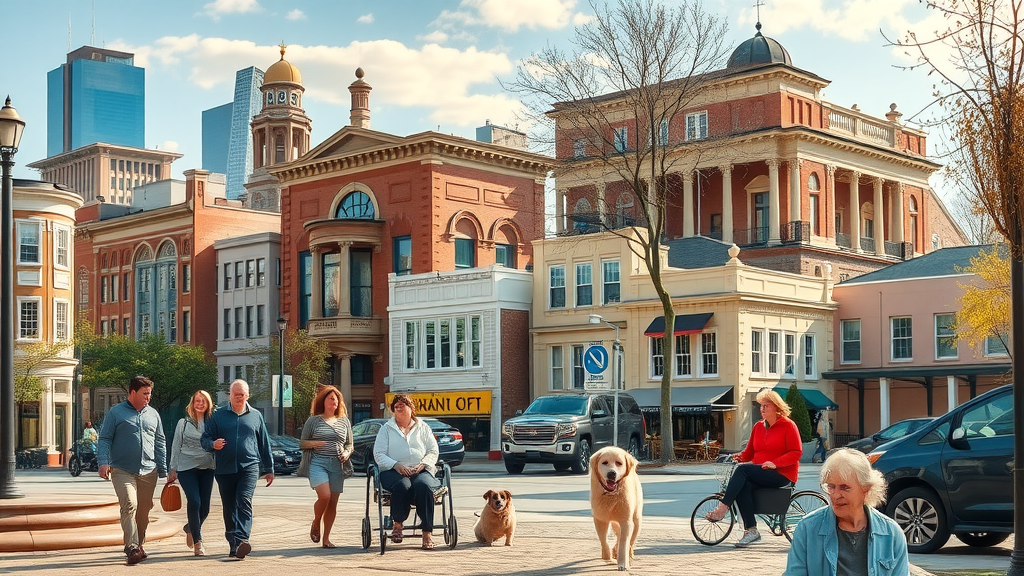 charlotte community guide: Distinctive neighborhoods like Uptown, South End, NoDa, Ballantyne, Plaza Midwood in collage, locals and pets enjoying outdoor spaces