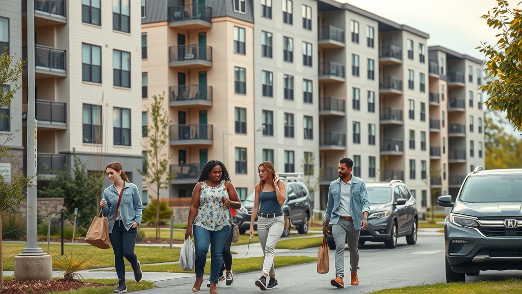 dynamic modern apartment complex in Charlotte, average rent, families and young professionals, Charlotte rental market neighborhood