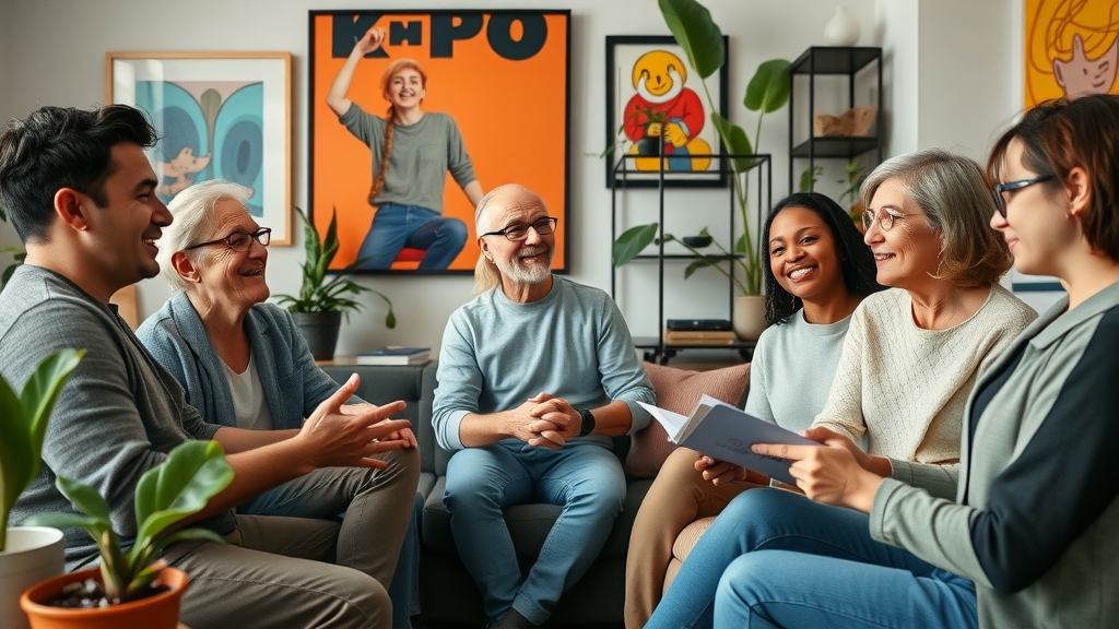diverse residents sharing rental stories in a Charlotte arts district apartment - art district renters