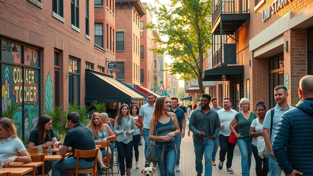 South End Charlotte apartment neighborhood with cafes, young professionals, and urban art