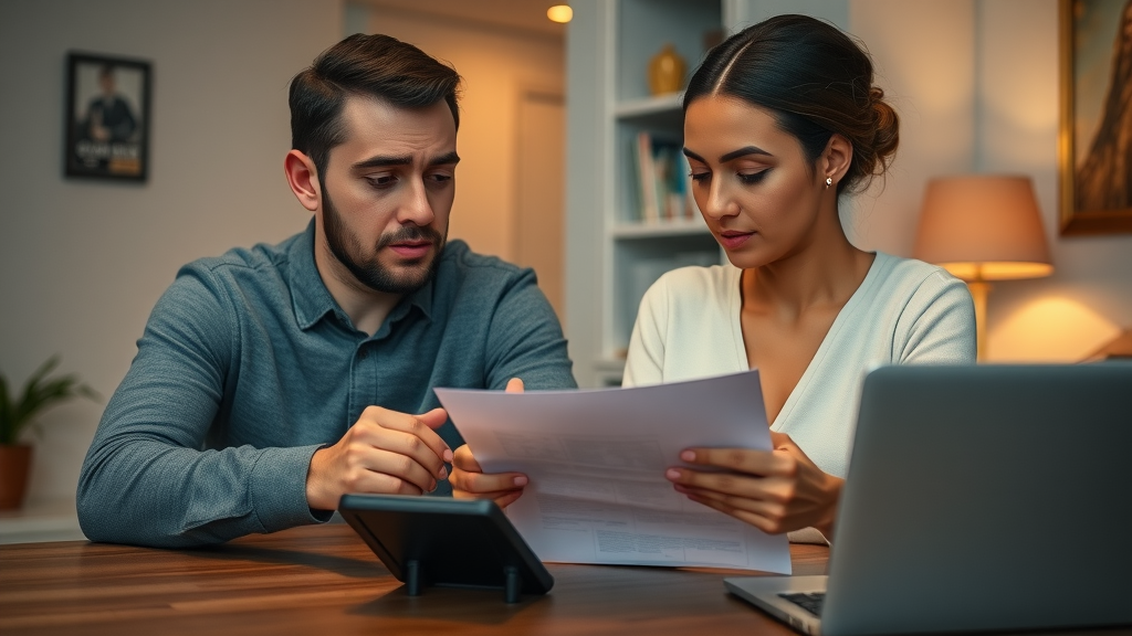 young professional couple reviewing rental agreement in a cozy apartment interior in Charlotte - apartment rent charlotte nc