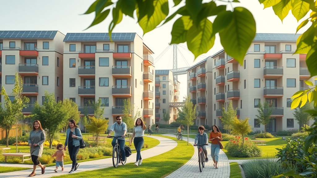 eco-friendly urban apartments Charlotte NC, families walking, green space, sustainable urban living