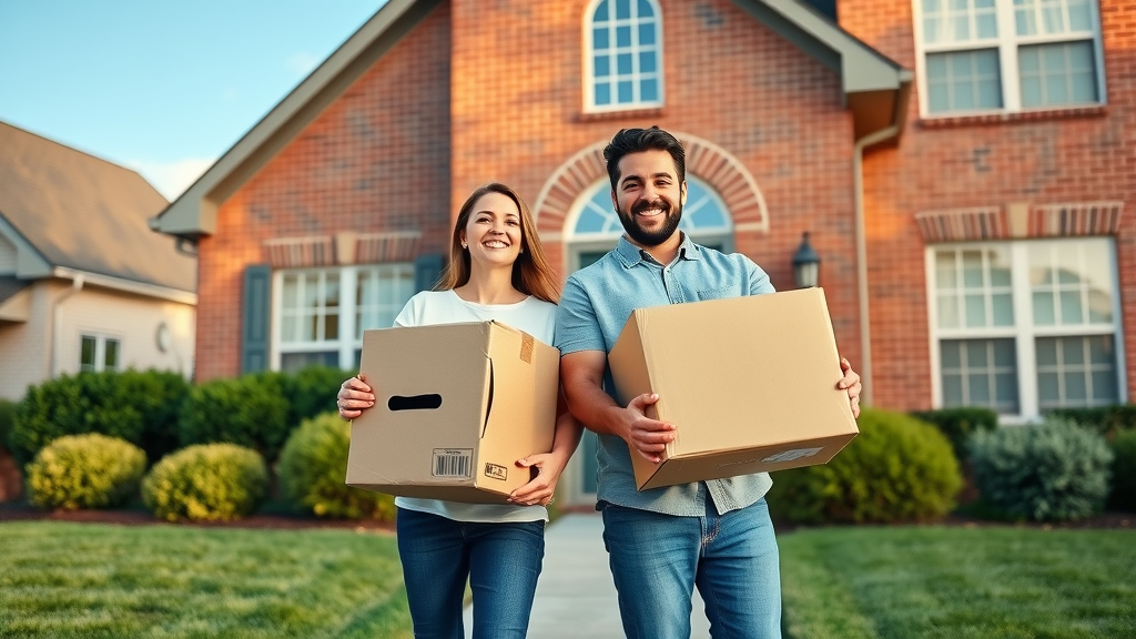 moving to charlotte nc couple excited with moving boxes new home