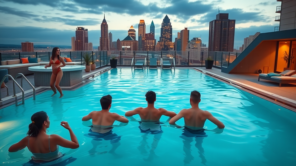 luxurious rooftop pool amenities apartments near Charlotte downtown city skyline