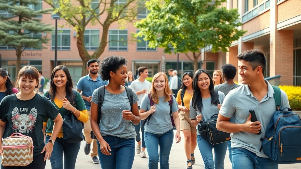 Vibrant Charlotte school campus with diverse students engaged in group activities - Charlotte NC school information