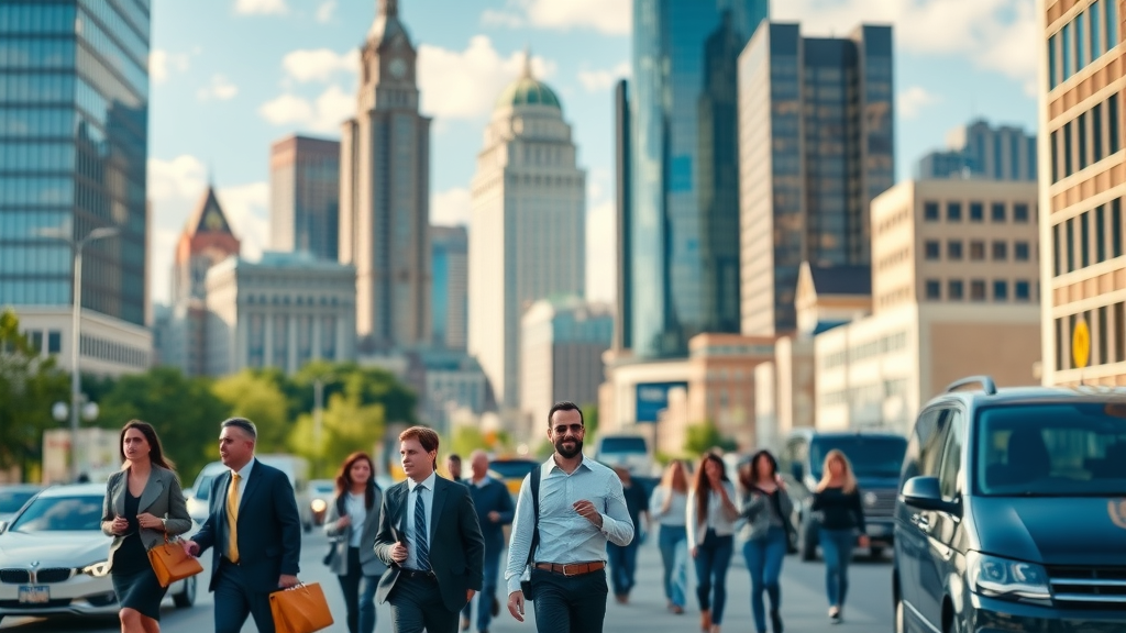Charlotte business district with bustling professionals and modern skyline, highlighting strong job market and real estate safety factors – charlotte real estate safety