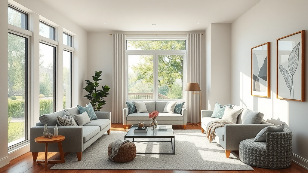 Inviting modern Charlotte apartment floor plan with cozy furniture and contemporary artwork, Charlotte apartment communities
