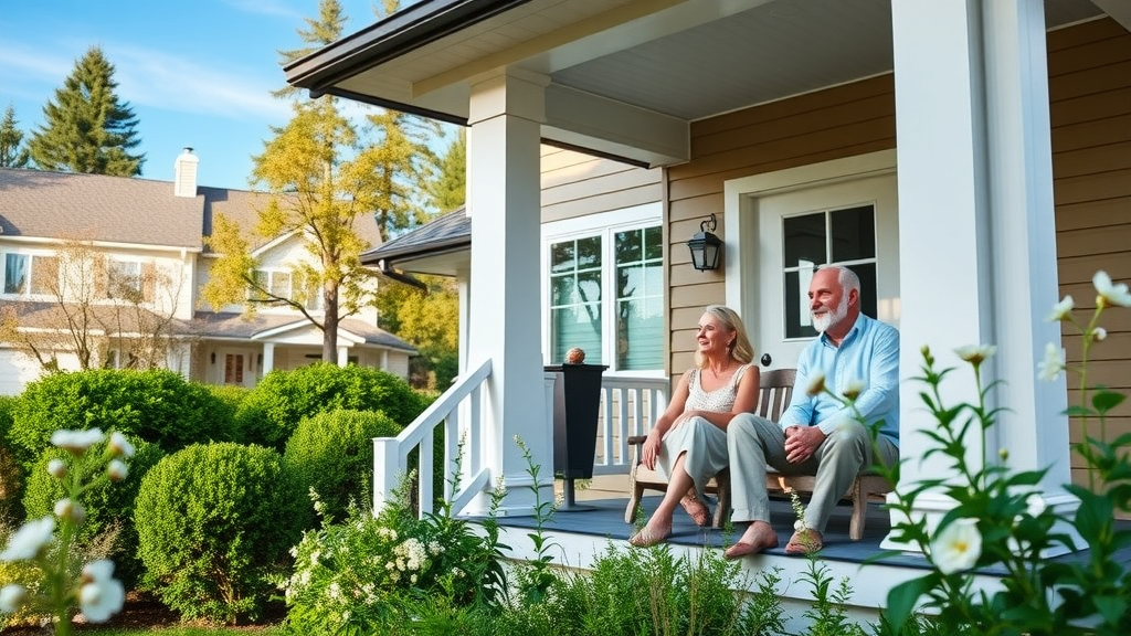 Madison Park Charlotte neighborhood modern home with peaceful senior couple on the porch