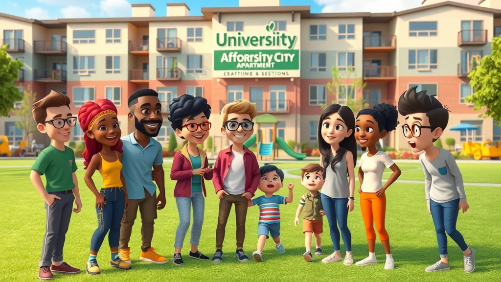 Diverse group outside affordable apartments, University City Charlotte, Charlotte apartment rental market, community activity