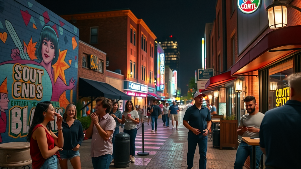 night view of South End Charlotte, young professionals, lively streets, modern apartments, top residential areas charlotte