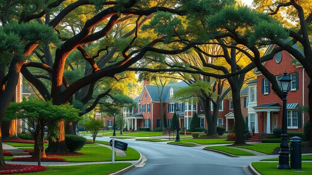 Myers Park Charlotte picturesque residential street with mature oak trees