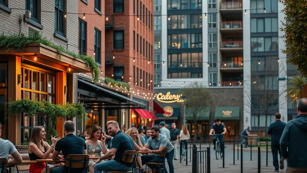 South End Charlotte neighborhood with lively restaurants and upscale apartments, top apartments for rent for young professionals
