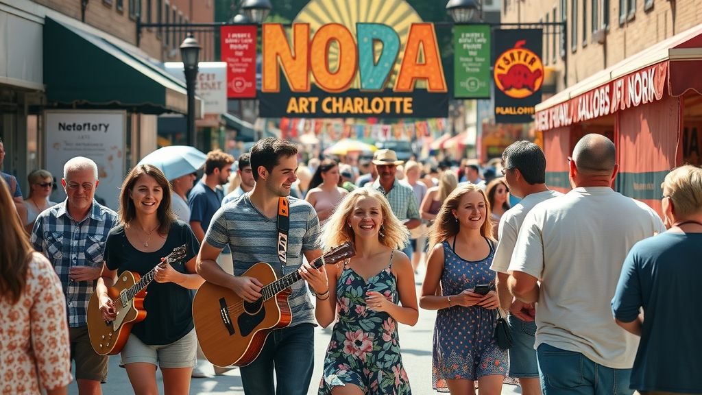 lively street fair in NoDa Charlotte, families and musicians, best neighborhoods for apartments in charlotte