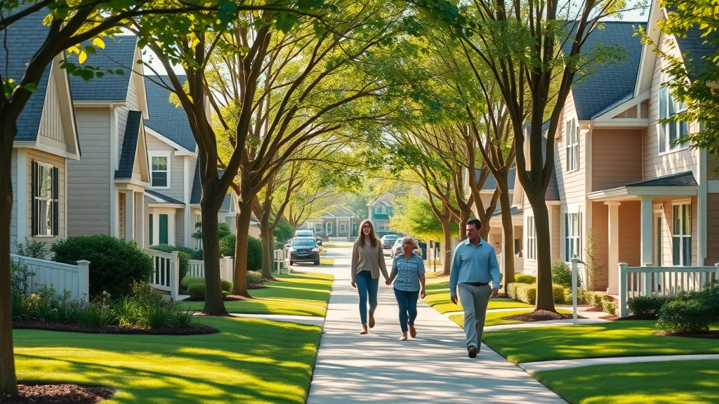 Suburban Charlotte neighborhood highlighting family-friendly atmosphere and affordable housing cost