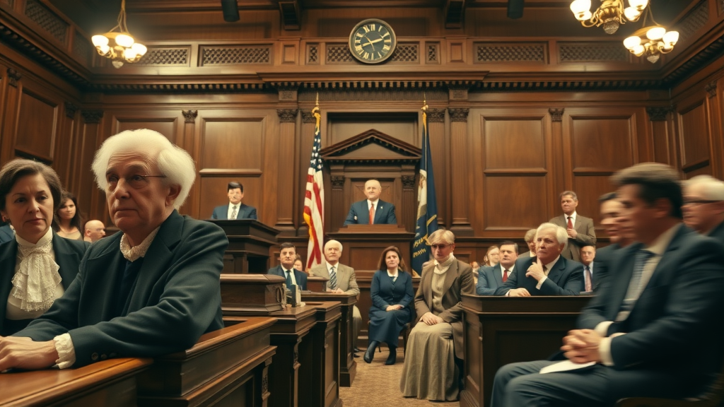 Historic courtroom scene of Swann v. Charlotte-Mecklenburg case, showing its impact on Charlotte NC school information