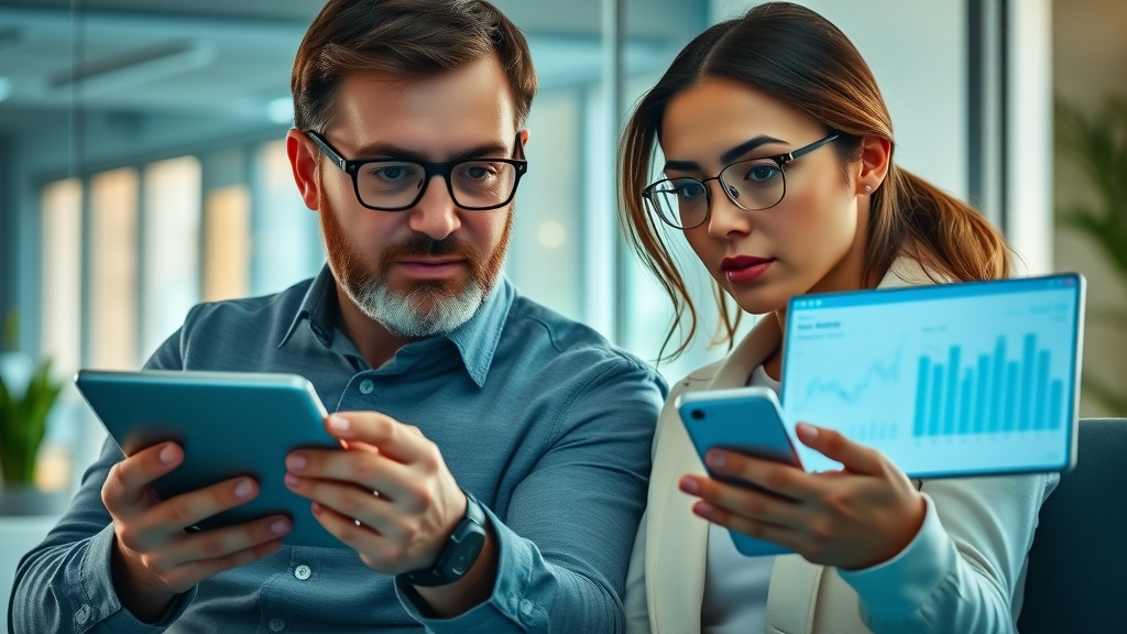 Investors and renters in Charlotte reviewing rental market analysis and property trends on digital devices