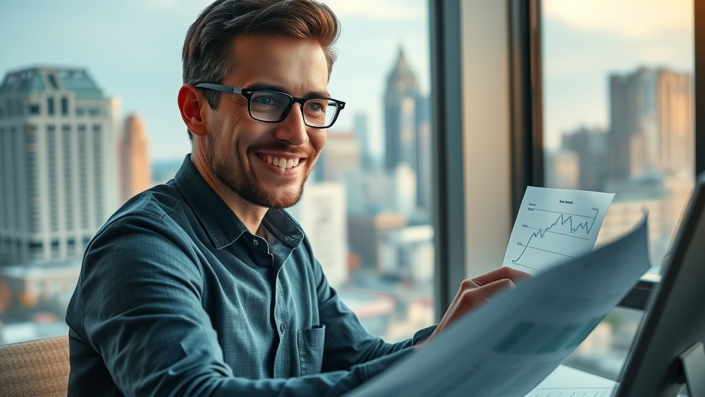 ambitious real estate investor, analyzing investment charts and neighborhood data, charlotte real estate, modern workspace, investment charts