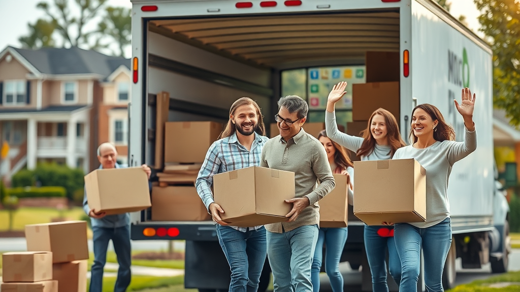moving to charlotte residential street, neighbors greeting, unpacking moving truck, living in charlotte opportunity