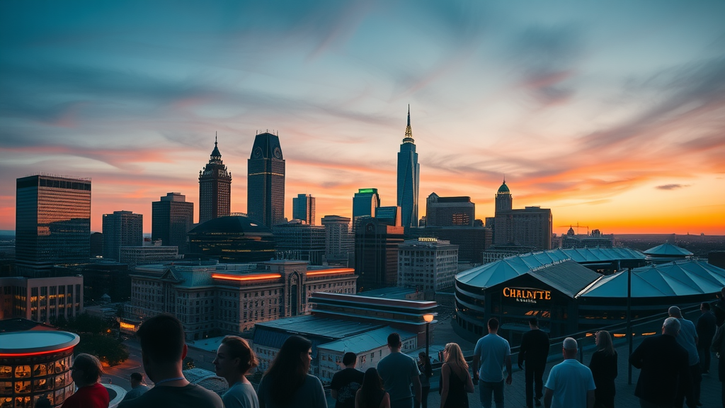 Uptown Charlotte skyline at sunset, events, museums, sports, charlotte neighborhood reviews, uptown charlotte