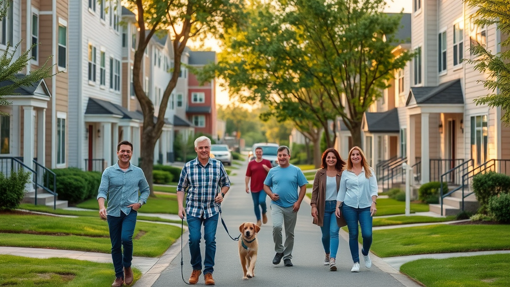 Charlotte affordable neighborhoods, family-friendly street with apartments and traditional homes, east Charlotte, North Carolina