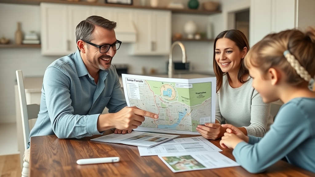 real estate agent with family reviewing charlotte neighborhoods family-friendly