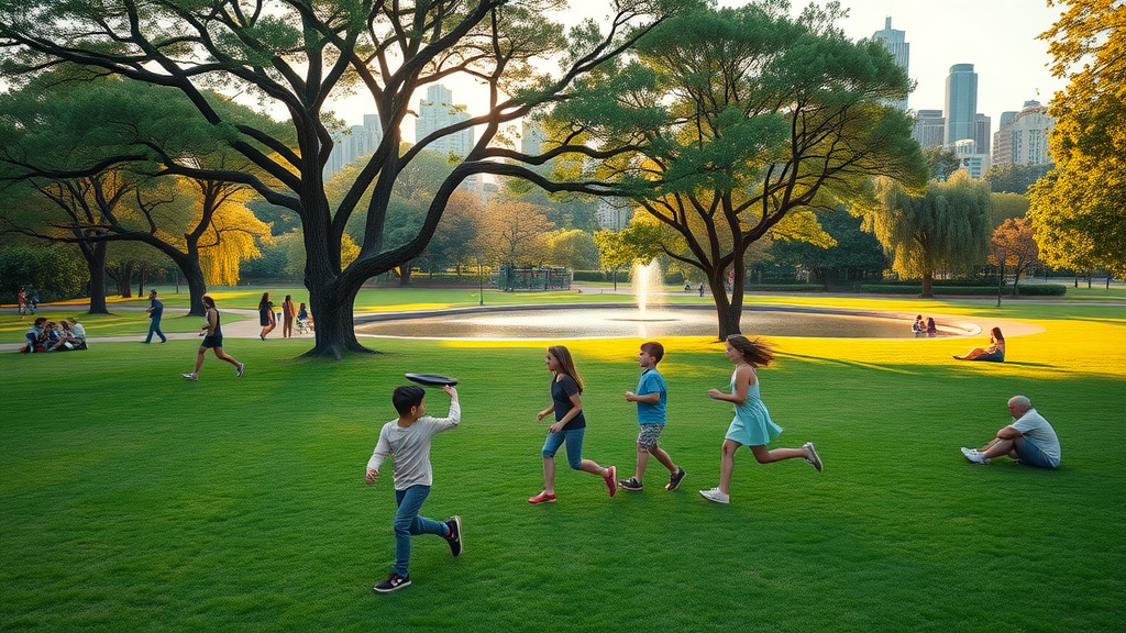 freedom park charlotte neighborhoods, families jogging, picnics, green space, city in background