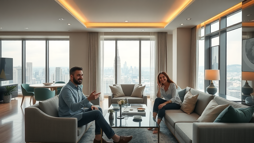 Elegant luxury apartment interior with designer finishes and panoramic Charlotte city views in a luxury apartments Charlotte NC living room