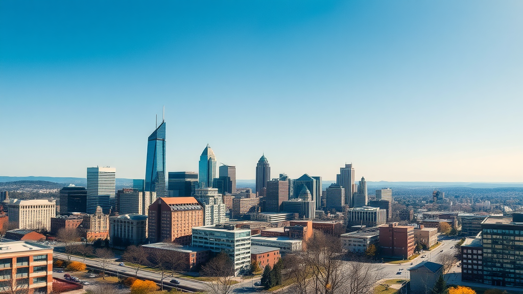 vibrant aerial view of Charlotte NC skyline with welcoming atmosphere and bustling city, living in Charlotte NC
