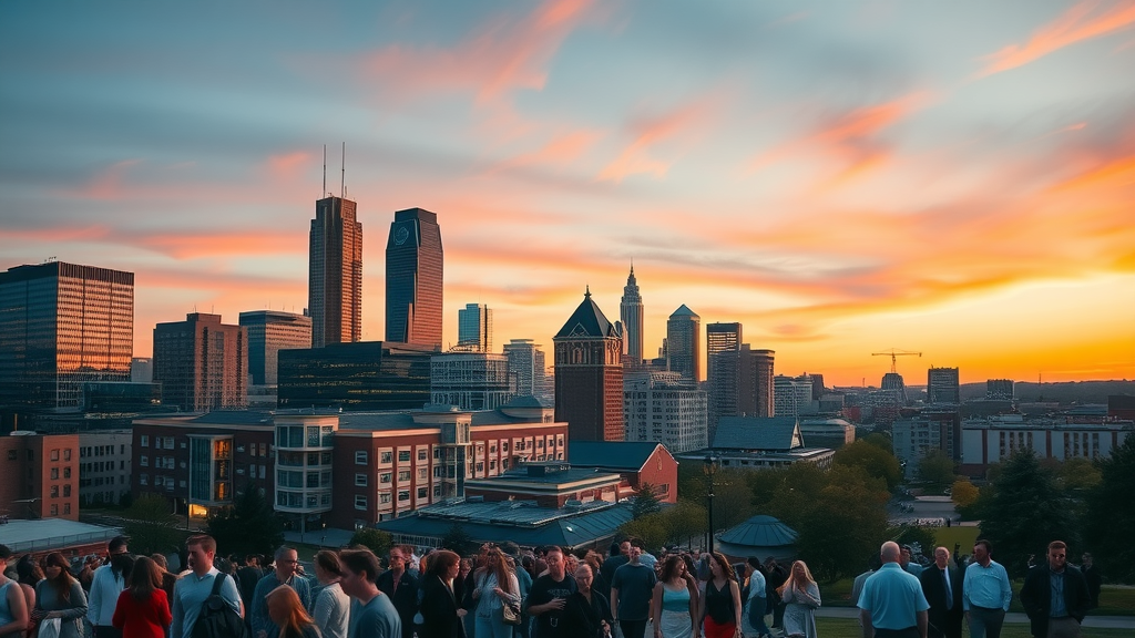 vibrant urban Charlotte skyline at dusk, cityscape of top charlotte communities for renters