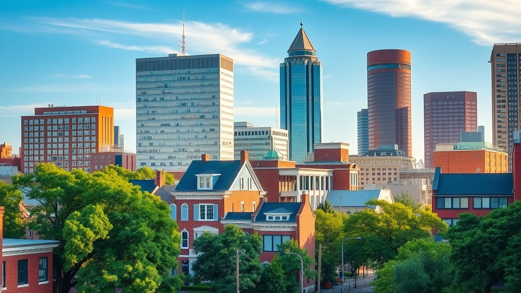 Modern and historic buildings in Charlotte urban district blending old and new
