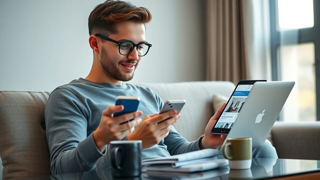 young professional using rental apps for apartments in Charlotte, searching for best deals online